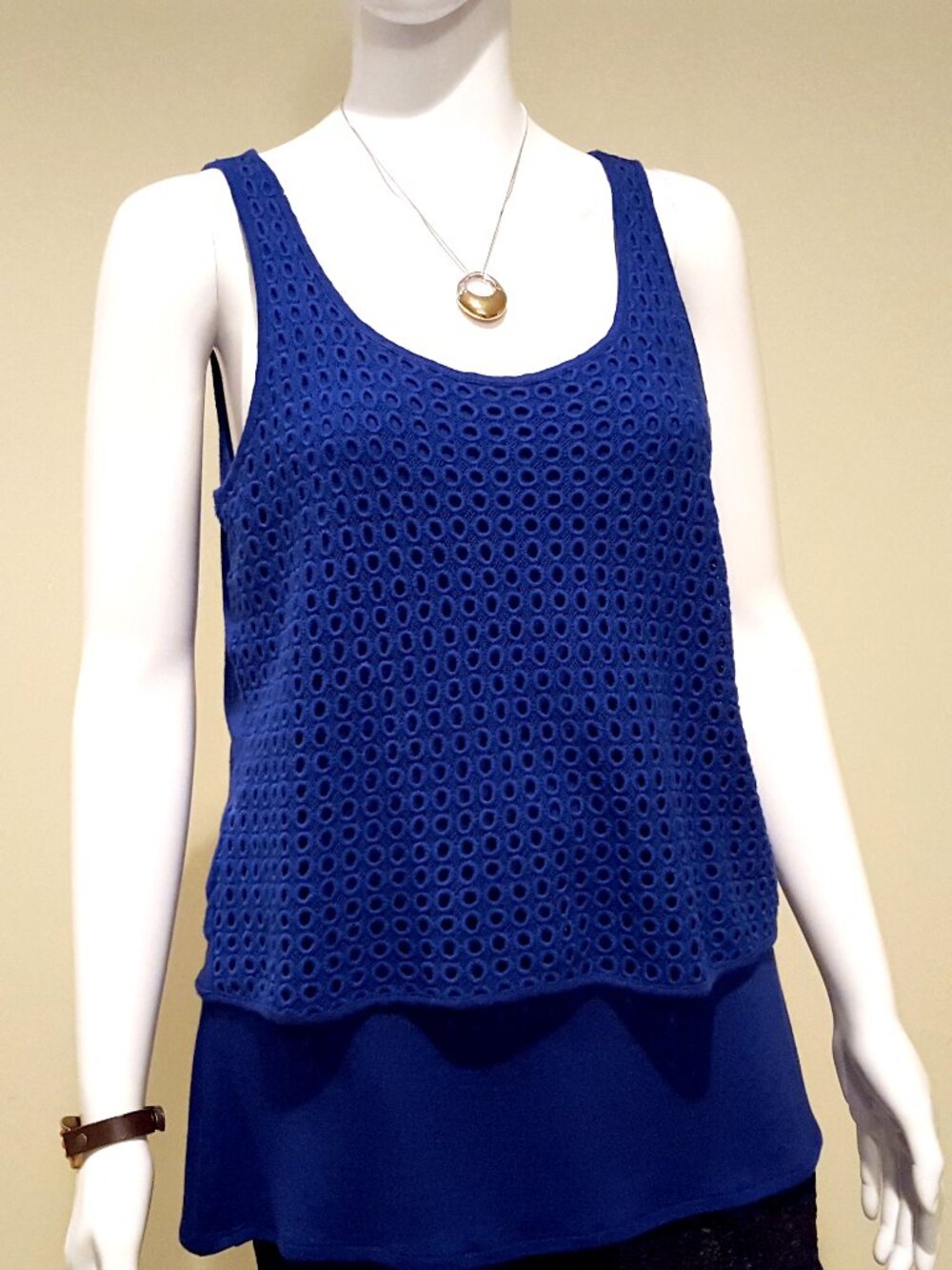 New Apt 9 Royal Blue Eyelet Tank Top Layered Look Cami Sleeveless